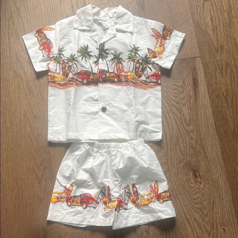 White Palm Tree & Surfboard Kids shorts  Set